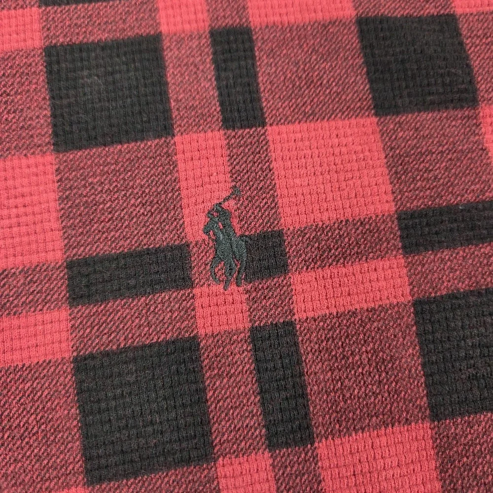 Polo Ralph Lauren Shirt Mens Large Red Black Plaid Thermal‎ Waffle Long Sleeve